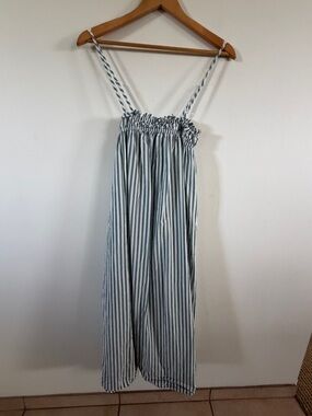 pistola Green and White Striped Midi Sundress small